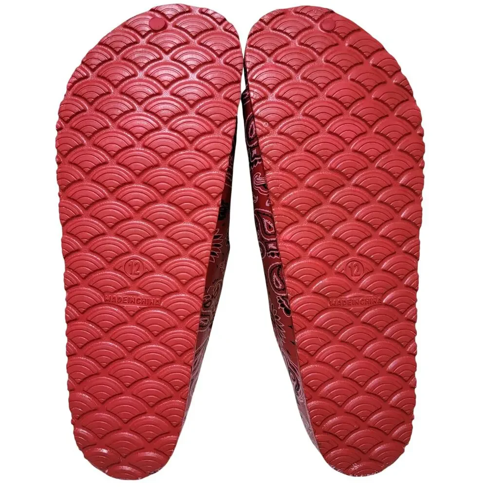 Sun + Stone Men Bowie Triple Strap Footbed Slide Sandals Size US 12M Red Bandana